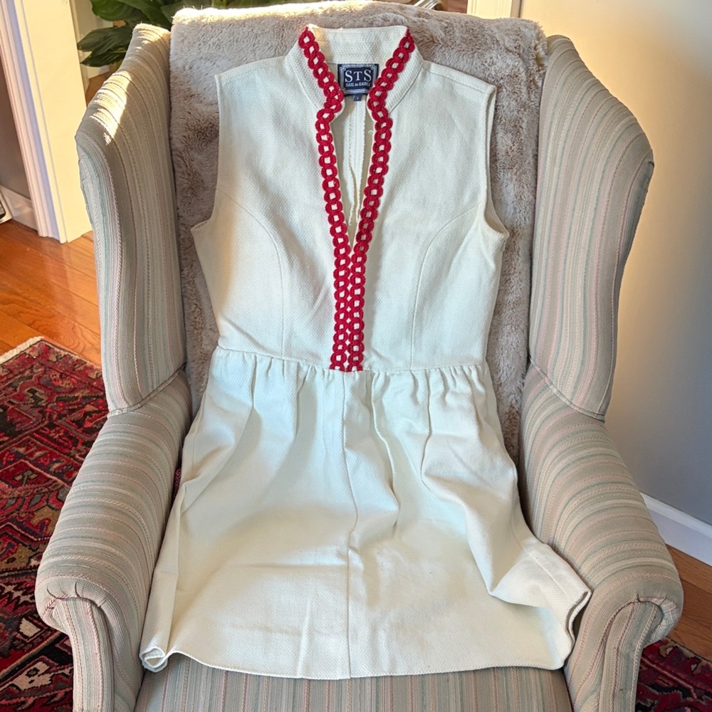 STS White Dress with Red Trim